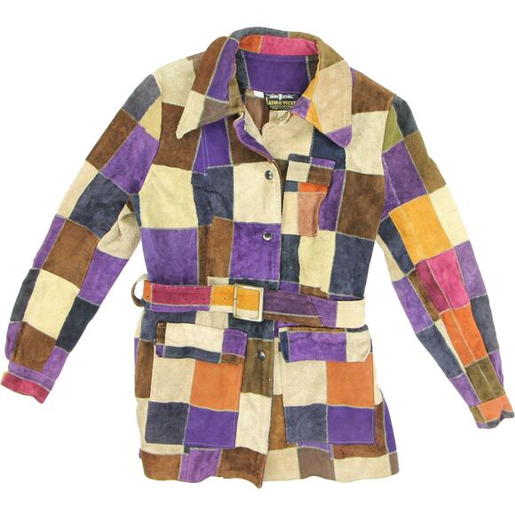 70s Vintage Latigo West Hippie Boho Festival Patch Work Leather Jacket Coat - Picture 3 of 12